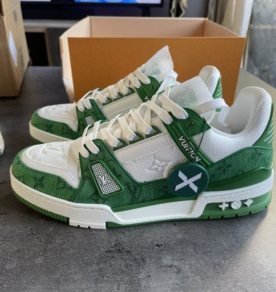 Louis Vuitton Trainer Green Monogram Denim Whites