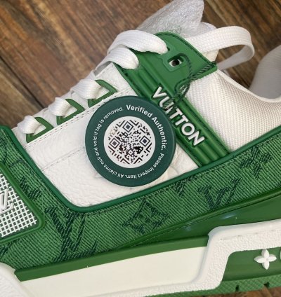 Louis Vuitton Trainer Green Monogram Denim Whites