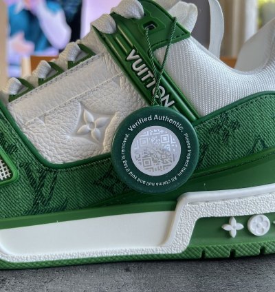 Louis Vuitton Trainer Green Monogram Denim Whites