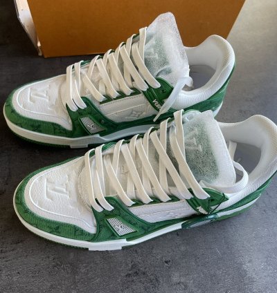 Louis Vuitton Trainer Green Monogram Denim Whites