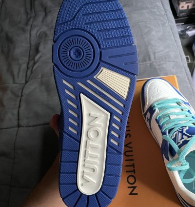 Louis Vuitton White Blue Monogram Trainer Sneaker