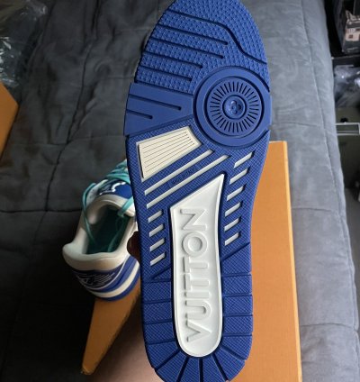 Louis Vuitton White Blue Monogram Trainer Sneaker