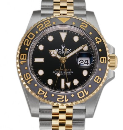 Rolex Gmt-master Ii 40mm Steel Yellow Gold Ceramic Bezel Black Dial Jubilee Bracelet