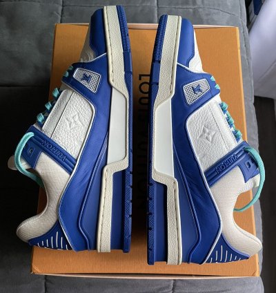 Louis Vuitton White Blue Monogram Trainer Sneaker