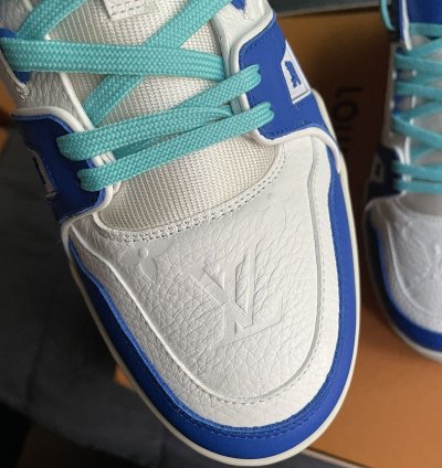 Louis Vuitton White Blue Monogram Trainer Sneaker