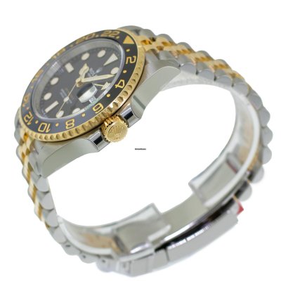 Rolex Gmt-master Ii 40mm Yellow Gold And Steel Black Dial Black Grey Bezel 126713