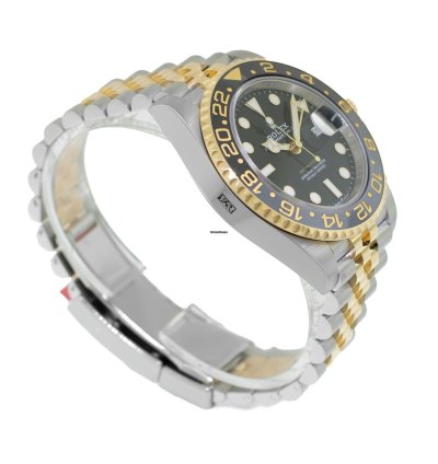 Rolex Gmt-master Ii 40mm Yellow Gold And Steel Black Dial Black Grey Bezel 126713