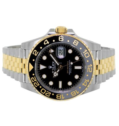 Rolex Gmt-master Ii 40mm Yellow Gold And Steel Black Dial Black Grey Bezel 126713