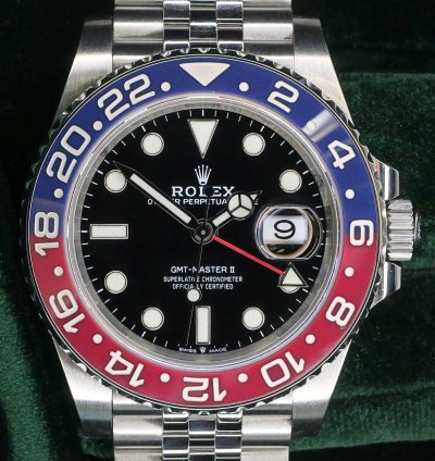 Rolex Gmt-master Ii Full Set Mint Gmt-master Ii Pepsi Black Dial Red Blue Bezel Ceramic Steel 126710blro