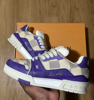 Lv Trainer Leather Sneakers Monogram Purple