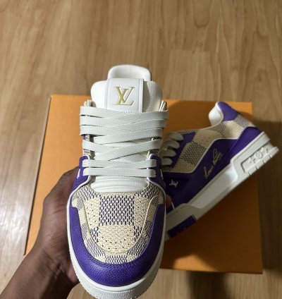 Lv Trainer Leather Sneakers Monogram Purple