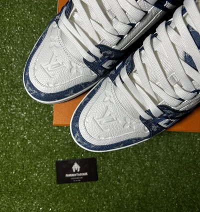 Lv Trainer Sneaker Monogram Denim White Blue