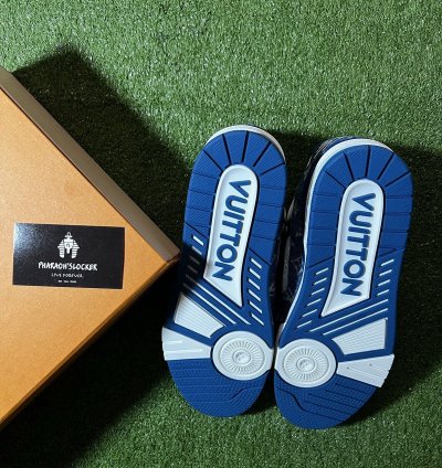 Lv Trainer Sneaker Monogram Denim White Blue