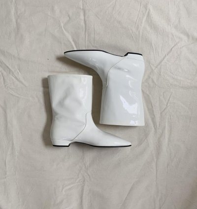 Miu Miu White Glossy Enamel Patent Leather Boots