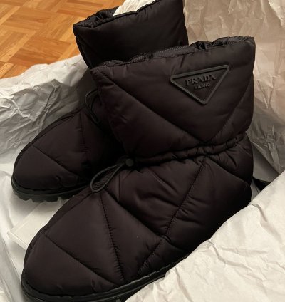 New 9 Prada Nylon Puffer Quilted Padded Boots Winter Snow