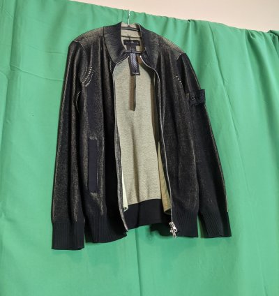 Black Green Ribbed Knit Zip Jacket Nwt