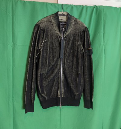 Black Green Ribbed Knit Zip Jacket Nwt