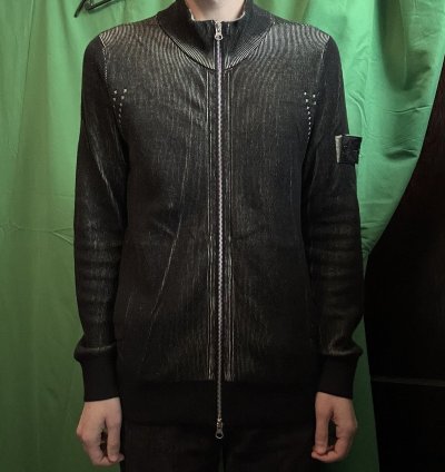 Black Green Ribbed Knit Zip Jacket Nwt