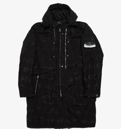 Black Striped Nylon Metal Polyamide Blend Coat