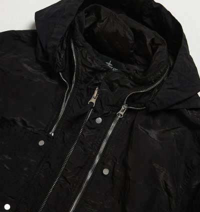 Black Striped Nylon Metal Polyamide Blend Coat