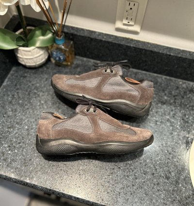 New Prada America Cup Suede Brown Black Size 8