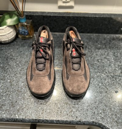 New Prada America Cup Suede Brown Black Size 8