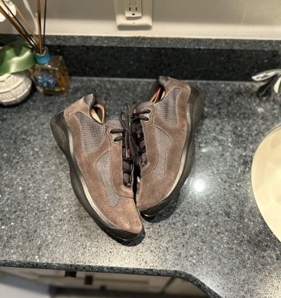 New Prada America Cup Suede Brown Black Size 8