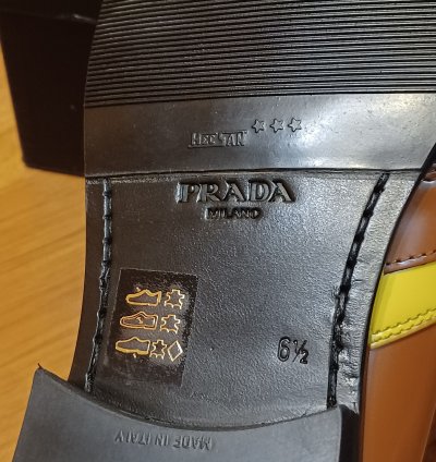 New Prada Loafers Brown Yellow Stripe Logo