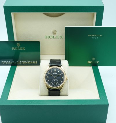 Rolex 1908 39 Mm Black Dial Black Leather Strap Complete Set 2024 Unworn 52508