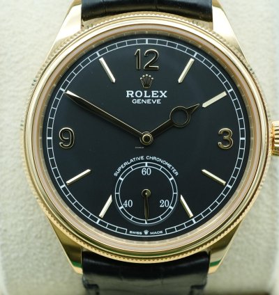 Rolex 1908 39 Mm Black Dial Black Leather Strap Complete Set 2024 Unworn 52508