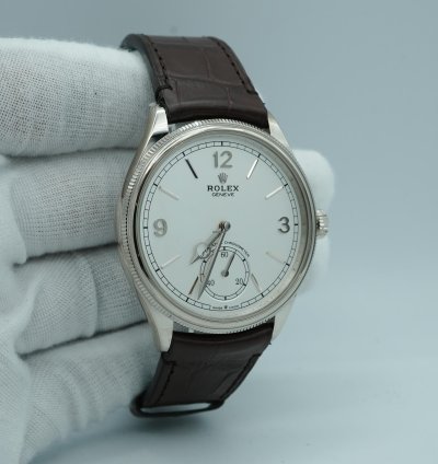 Rolex 1908 39 Mm White Dial Brown Leather Strap Complete Set 2024 Unworn 52509