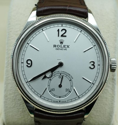Rolex 1908 39 Mm White Dial Brown Leather Strap Complete Set 2024 Unworn 52509