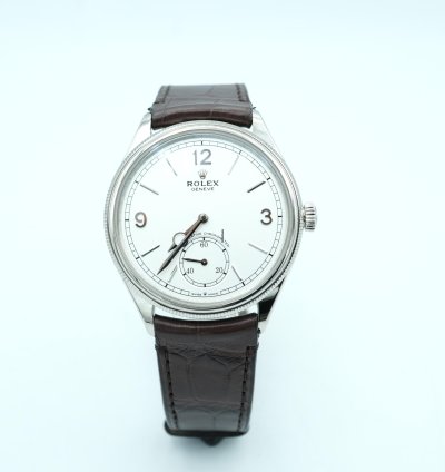 Rolex 1908 39 Mm White Dial Brown Leather Strap Complete Set 2024 Unworn 52509