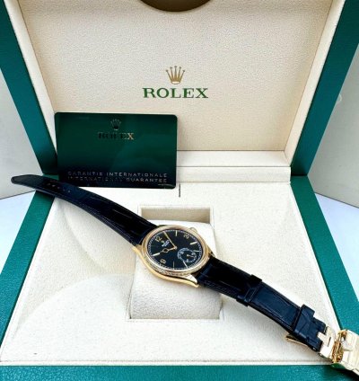 Rolex 1908 39mm Black Dial Yellow Gold Leather Strap 52508 Unworn 2024