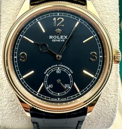 Rolex 1908 39mm Black Dial Yellow Gold Leather Strap 52508 Unworn 2024
