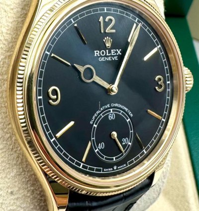 Rolex 1908 39mm Black Dial Yellow Gold Leather Strap 52508 Unworn 2024