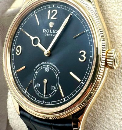 Rolex 1908 39mm Black Dial Yellow Gold Leather Strap 52508 Unworn 2024