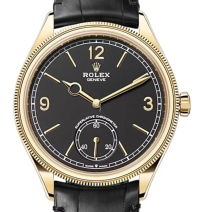 Rolex 1908 39mm Black Dial Yellow Gold Leather Strap 52508 Unworn 2024