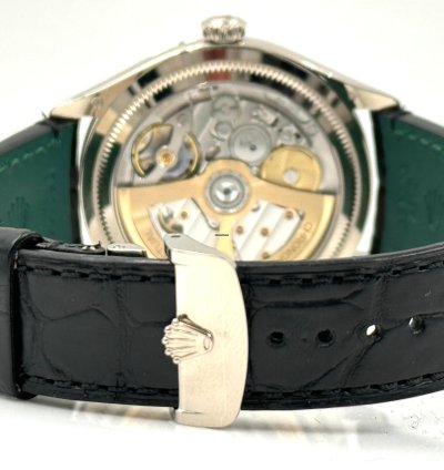 Rolex 1908 Black Dial White Gold Black Leather Strap 52509 Unworn 2023