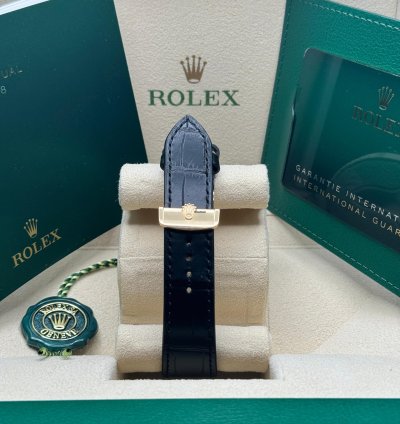 Rolex 1908 New 2024 Rolex 1908 Yellow Gold Black Dial Alligator Leather Strap Open Caseback
