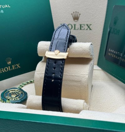 Rolex 1908 New 2024 Rolex 1908 Yellow Gold Black Dial Alligator Leather Strap Open Caseback
