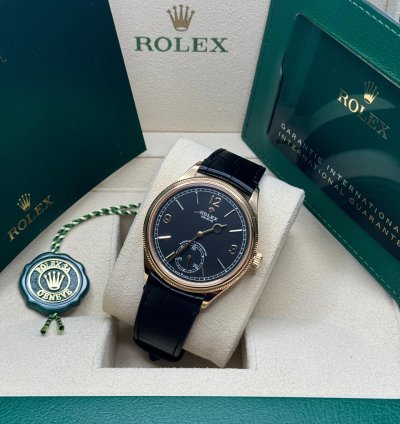 Rolex 1908 New 2024 Rolex 1908 Yellow Gold Black Dial Alligator Leather Strap Open Caseback
