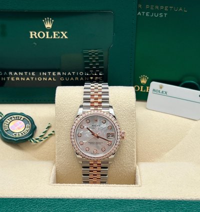 Rolex Datejust 278381rbr Datejust 31mm Rose Gold Steel Mother Of Pearl Dial Diamond Bezel Jubilee