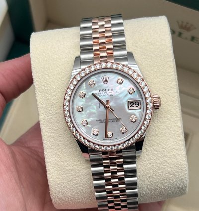 Rolex Datejust 278381rbr Datejust 31mm Rose Gold Steel Mother Of Pearl Dial Diamond Bezel Jubilee