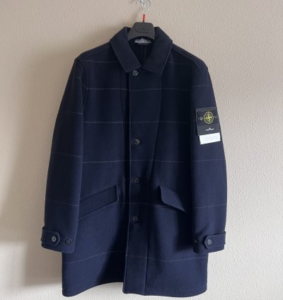 Stone Island 70753 Long Wool Coat In Navy