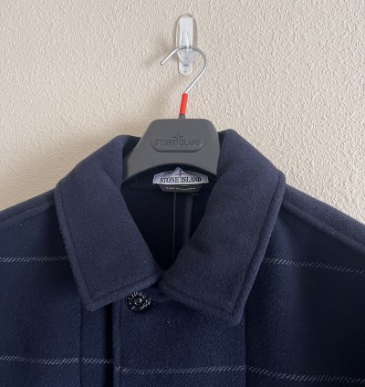 Stone Island 70753 Long Wool Coat In Navy