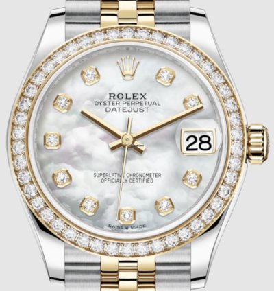 Rolex Datejust 31 278383 Datejust 18k Yellow Gold Steel White Mop Diamond Dial Diamond Bezel 31mm