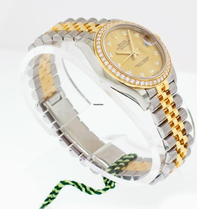 Rolex Datejust 31 31mm 18k Yellow Gold Steel Champagne Diamond Dial Diamond Bezel 278383