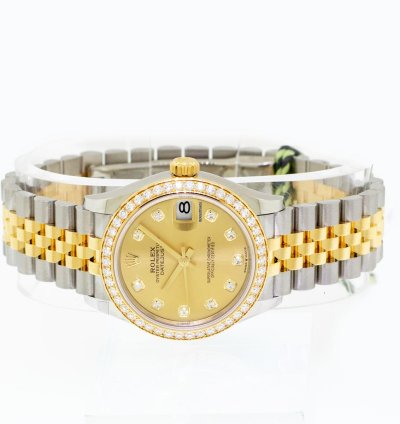 Rolex Datejust 31 31mm 18k Yellow Gold Steel Champagne Diamond Dial Diamond Bezel 278383