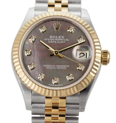 Rolex Datejust 31 31mm Steel And 18k Yellow Gold Black Mother-of-pearl Diamond Dial Jubilee Bracelet